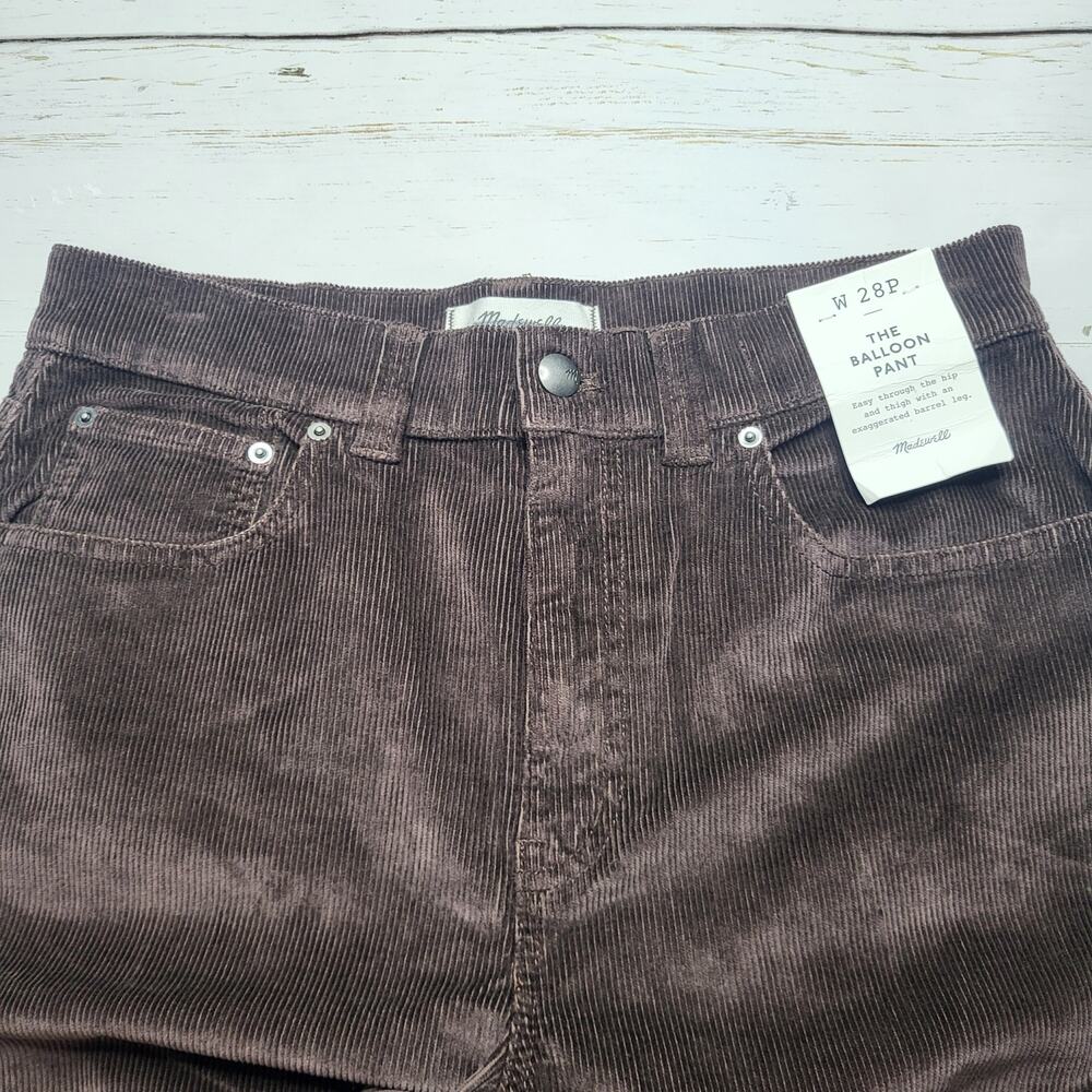 Madewell Petite Balloon Barrel Leg Corduroy Pants Dark Carob Brown Baggy 28P - Picture 5 of 12